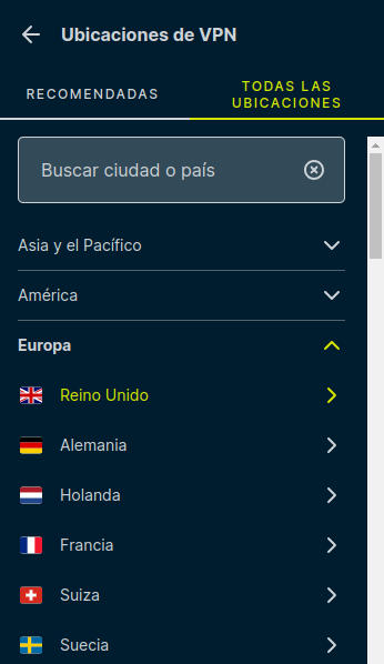 localizaciones de ExpressVPN